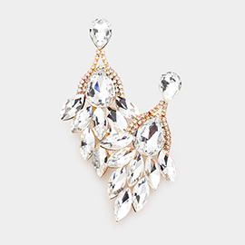 Teardrop Accented Marquise Stone Cluster Evening Earrings