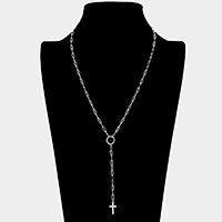 Dropped Metal Cross Pendant Y Necklace