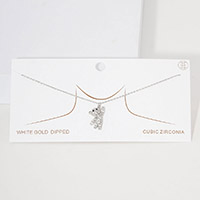 White Gold Dipped CZ Embellished Bear Pendant Necklace