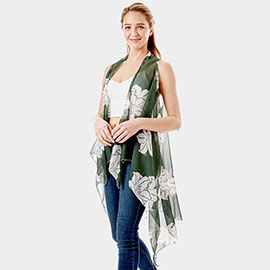 Lily Flower Patterned Chiffon Cover Up Vest