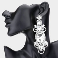 Oval Stone Accented Statement Evening Earring
