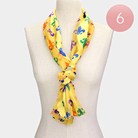 6PCS - Silk Feel Satin Mardi Gras Fleur de Lis Patterned Scarves