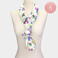 6PCS - Silk Feel Satin Mardi Gras Fleur de Lis Patterned Scarves