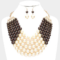 Chunky Multi Strand Pearl Bib Necklace