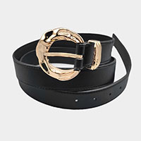 Abstract Metal Buckle Accented Faux Leather Belt