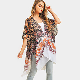 Multi Color Leopard Patterned Cover Up Kimono Poncho