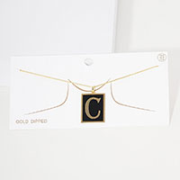 -C- Gold Dipped Enamel Rectangle Monogram Pendant Necklace