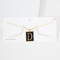 -D- Gold Dipped Enamel Rectangle Monogram Pendant Necklace