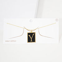 -Y- Gold Dipped Enamel Rectangle Monogram Pendant Necklace