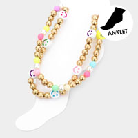 2PCS - Smile Accented Metal Ball Stretch Anklets
