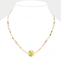 Faceted Bead Trimmed Smile Accented Necklace