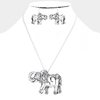 Antique Metal Elephant Pendant Necklace
