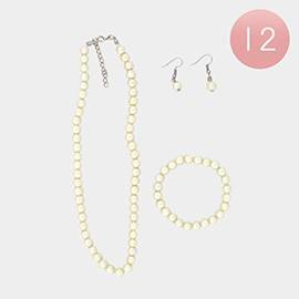 12PCS - Faux Pearl Necklace Bracelet and Earring Set