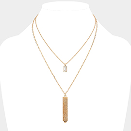 Rectangular Stone Natural Stone Pendant Double Layered Necklace