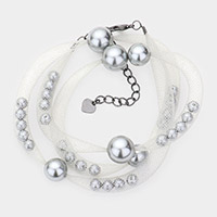Pearl Accented Mesh Wrap Bracelet