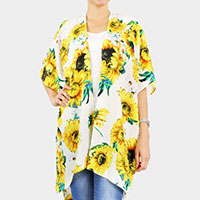 Sunflower Printed Cover Up Kimono Poncho