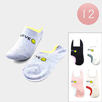 12Pairs - LOVE Message Smile Pointed Socks