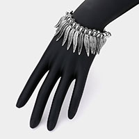 Antique Metal Feather Fringe Stretch Bracelet