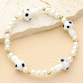 Mushroom Accented Pearl Stretch Bracelet