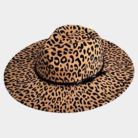 Faux Leather Band Leopard Patterned Panama Hat