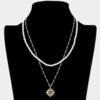 Ship Heel Pendant Pearl Double Layered Necklace