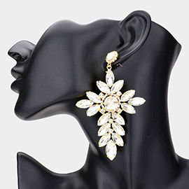 Marquise Stone Cluster Cross Dangle Evening Earrings
