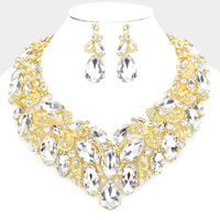 Marquise Stone Cluster Accented Evening Necklace
