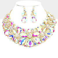 Floral Multi Stone Cluster Evening Necklace