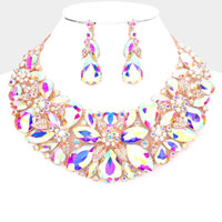 Floral Multi Stone Cluster Evening Necklace