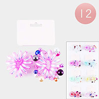 12 Set Of 2 - Colorful Pearl Embellished Assorted Spiral Hair Bands