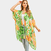 Pineapple Tropical Leaf Printed Cover Up Kimono Poncho