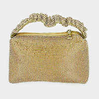 Pleated Handle Detailed Bling Rectangle Evening Tote Bag