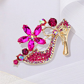 Stiletto Heel Marquise Stone Flower Pin Brooch