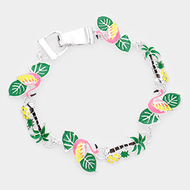 Enamel Flamingo Tropical Leaf Palm Tree Pineapple Link Magnetic Bracelet