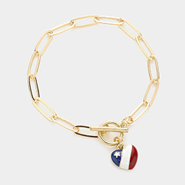 American USA Flag Heart Charm Toggle Bracelet