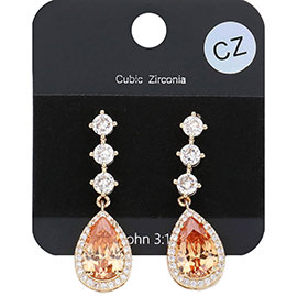 CZ Triple Round Teardrop Link Dangle Evening Earrings