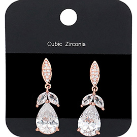 CZ Marquise Teardrop Accented Dangle Evening Earrings