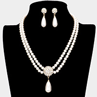 Stone Embellished Dome Teardrop Pearl Link Necklace