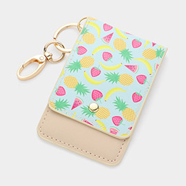 Fruits Printed Faux Leather Keychain / Card Holder Wallet