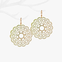 Cut Out Detailed Floral Brass Metal Dangle Earrings