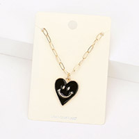 Smile Pointed Enamel Heart Pendant Necklace