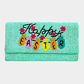 Happy EASTER Message Carrot Bunny Pointed Seed Beaded Clutch / Crossbody Bag