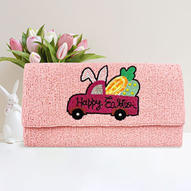 Happy Easter Message Carrot Bunny Car Seed Beaded Clutch / Crossbody Bag