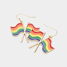 Enamel Metal Rainbow Flags Dangle Earrings