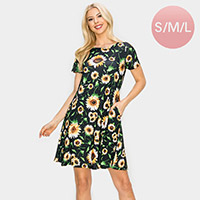 Sunflower Patterned A-Line Dress