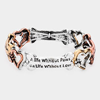 Metal Dog Bone Heart Stone Embellished Paw Stretch Bracelet