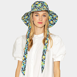 Flower Patterned Chin Tie Bucket Hat