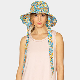 Flower Patterned Chin Tie Bucket Hat