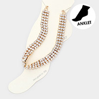 3Rows Rhinestone Tennis Chain Evening Anklet
