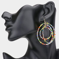 Faceted Bead Embellished Triple Open Circle Link Dangle Earrings